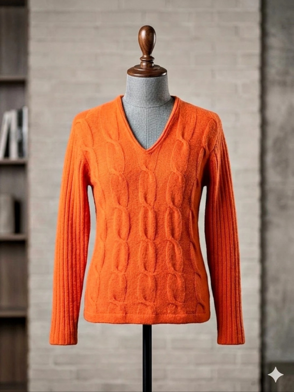 The Limited Cable Knit V-Neck Orange